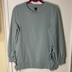 Ann Taylor Crewneck Ruffle Side Slit Sweatshirt Pastel Teal | Small | NWOT
